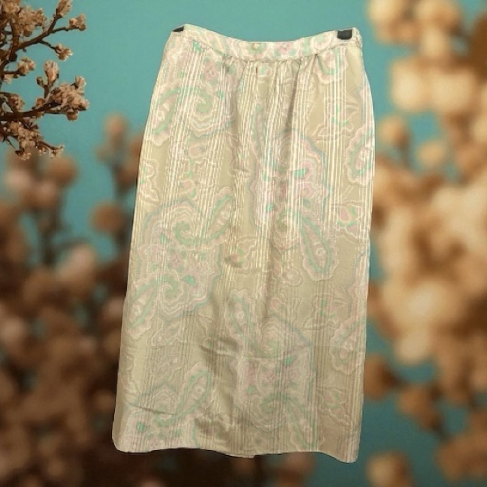 Vintage Silk Skirt - Iredescent Paisley Midi Skirt Size 4.